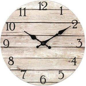 10 inches Silent Non-Ticking Wooden Decorative Round Wall Clock Vintage Rustic